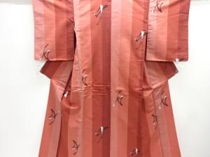 大正ロマン　縞に抽象模様織り出しお召着物